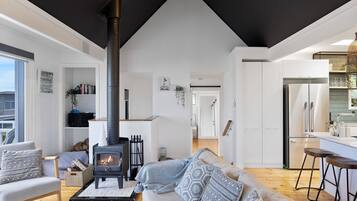 TV, fireplace, ping pong, books