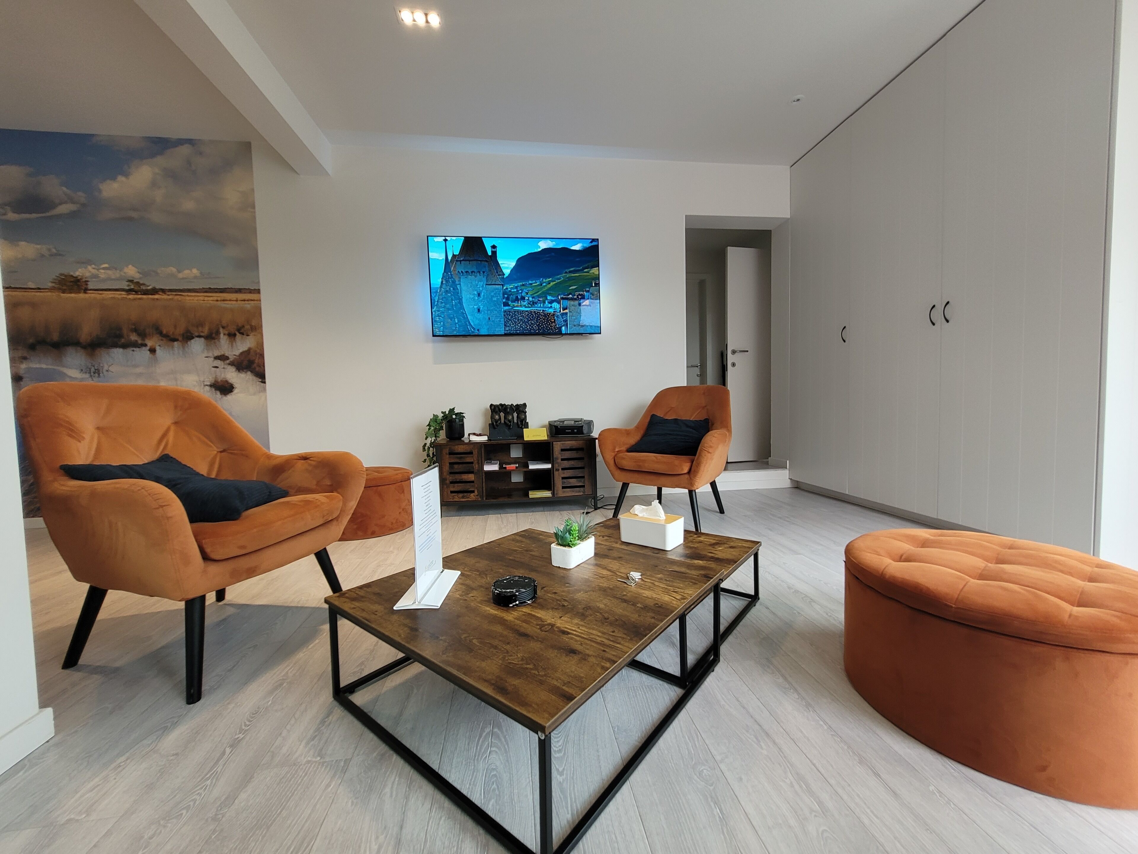 Leilighet – comfort | Oppholdsområde | En 65-tommers Flatskjerm-TV med digitale kanaler samt Netflix