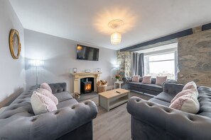 Televisión y chimenea 