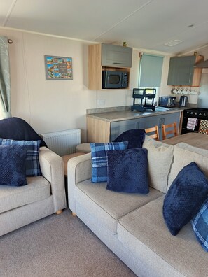 Smart-TV, Kamin, DVD-Player, Bücher