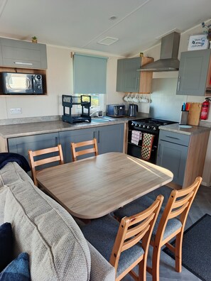 Fridge, microwave, oven, electric kettle