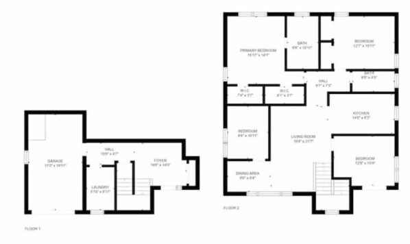 A floor plan of a hotel with a garage, laundry, foyer, hall, and multiple bedrooms.
