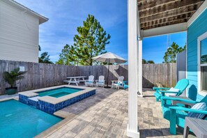 Outdoor pool, a heated pool - The Blue Escape- 5BR/2.5BA, Huge Private Pool and Hot Tub. Steps to the Beach (Panama City)