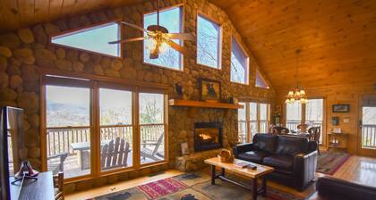 Dog-friendly peaceful cabin with wrap-around deck, hot tub, game tables, & grill