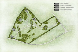 Property map - Glamping cottage with glass front and hot tub! (Guntersville)