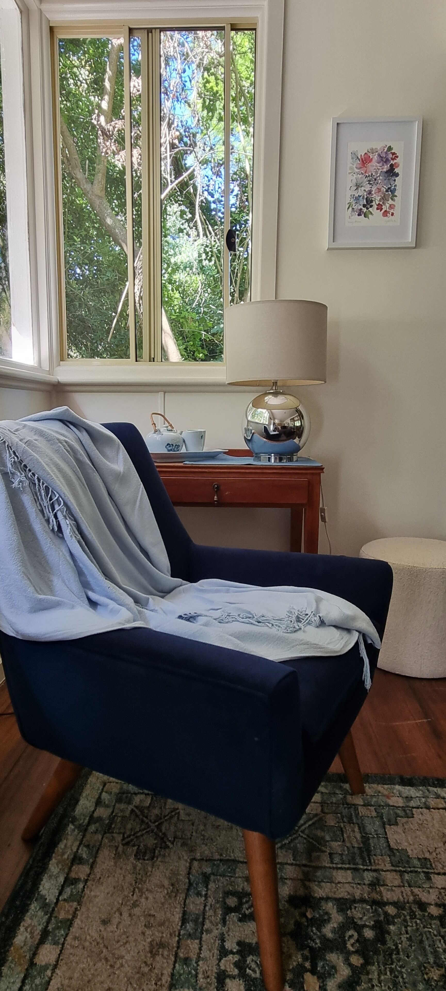 TV connectée, cheminée, livres, écrans d'ordinateur