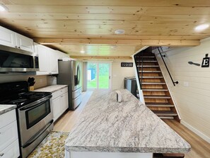 Frigorífico, microondas, horno y placa de cocina