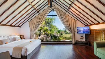 Desk, laptop workspace, blackout curtains, iron/ironing board