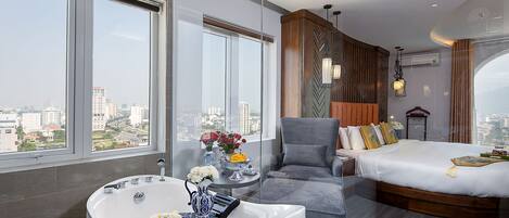 Premier Double Room, 1 King Bed, Bathtub, City View | Bathroom | Shower, designer toiletries, hair dryer, bathrobes