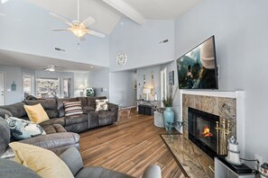 TV, fireplace