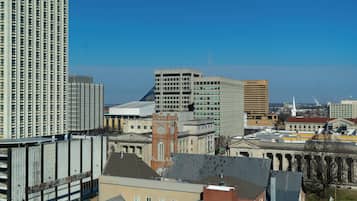 Premium bedding, pillowtop beds, laptop workspace, blackout drapes