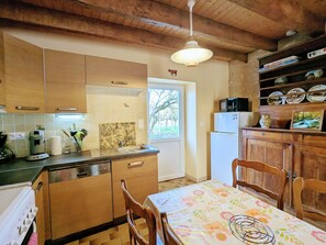 Fridge, microwave, dishwasher