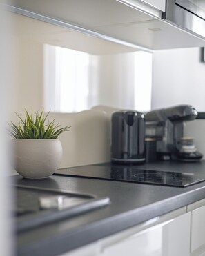 Studio Suite tiện nghi đơn giản, 1 giường đôi và sofa giường, không hút thuốc | Bếp riêng | Tủ lạnh, lò nướng, bếp nấu, máy rửa bát 