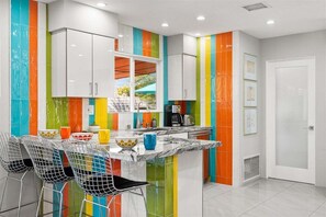 Fridge, microwave, oven, stovetop - Cosmic Sun Retreat - Private Oasis: Pool, Spa & Fire Pit in the Historic Racquet Club Neighborhood (Palm Springs)