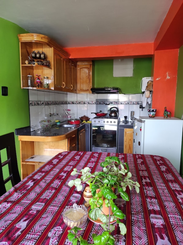 Fridge, microwave, dishwasher, coffee/tea maker