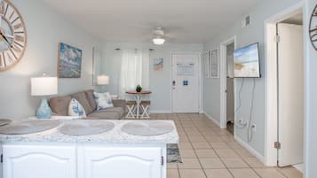 Smart TV, DVD player, books, video library