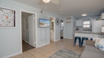 Smart TV, DVD player, books, video library