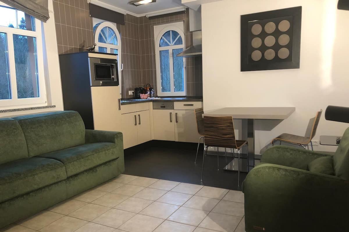 Traditional Apartment, 1 Double Bed, Kitchen | Living area | 80-cm flat-screen TV with satellite channels, TV, Netflix