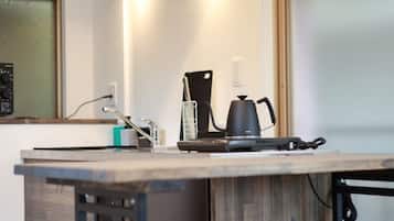 Fridge, microwave, stovetop, cookware/dishes/utensils