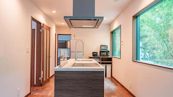 Fridge, microwave, stovetop, toaster