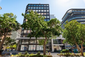 A modern building with a medical practice on the ground floor.