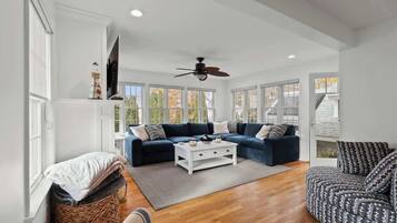 Una televisión, una chimenea