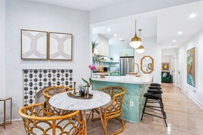 Dining - Welcome to Midtown Muse — a bold 3BR/3BA retreat where artful design and luxe finishes set the tone. Enjoy layered textures, curated style, and walkability to Piedmont Park. Perfect for travelers seeking comfort, creativity, and a central location. (Atlanta)
