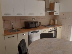 Fridge, microwave, oven, dishwasher