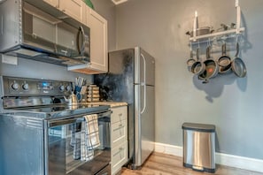 Fridge, microwave, oven, stovetop - Historic Riverfront Steampunk Loft w/ River Views (Harrisburg)