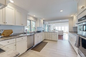 Fridge, microwave, oven, stovetop - Modern oceanfront home with scenic deck, grill, games, chef's kitchen, & W/D (Gloucester)