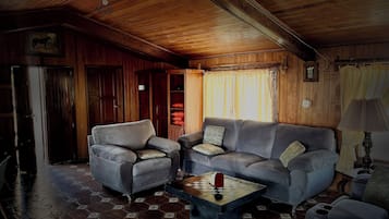 Romantic Cabin, 1 Bedroom, Private Bathroom, Mountain View | Living area | 32-inch Smart TV with satellite channels