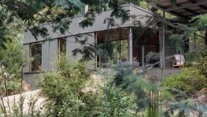 A modern house with large windows, surrounded by dense vegetation. - Hidden on Huon, exclusive getaway (Police Point)