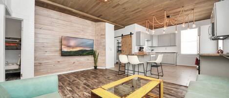 Premium Loft, 2 Bedrooms, Balcony | Living room | 75-inch Smart TV with digital channels, Netflix, streaming services
