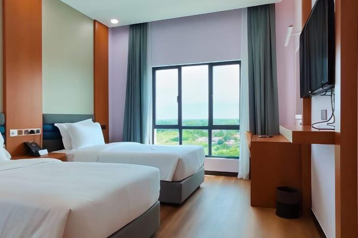 In-room safe, desk, laptop workspace, blackout drapes