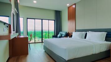 In-room safe, desk, laptop workspace, blackout curtains