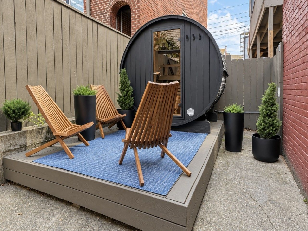 Unwind in our shared backyard wellness escape, where relaxation and fresh air go hand in hand.