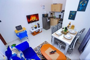 Living area - It has a swimming pool, well lit rooms in a clean environment. (Kiambu)