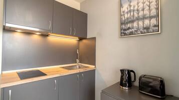 Fridge, microwave, stovetop, toaster