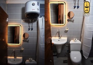 Bidê, toalhas de banho, sabonete, papel higiênico