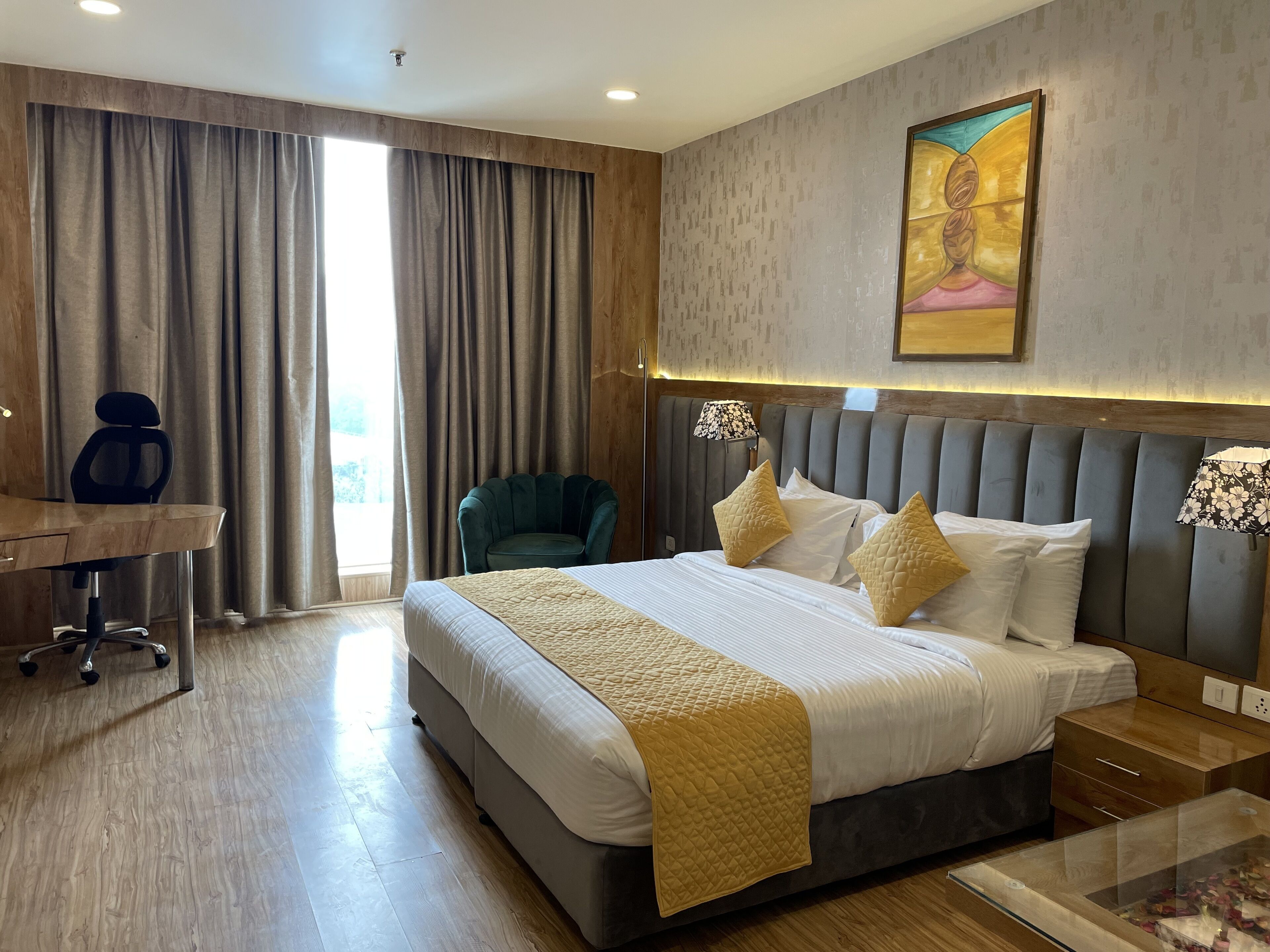 In-room safe, desk, laptop workspace, iron/ironing board