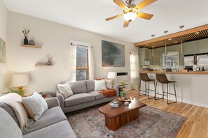 House, Multiple Beds, Patio (317 Cherry Street) | Living area | 50-inch flat-screen TV with digital channels, TV - Lavish Retreat in Old Town - Walk Everywhere! (Fort Collins)