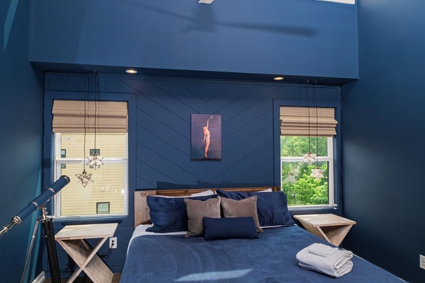 🧭 Sleep like a king in the Adventurer Suite(3rd Floor – Bedroom 1)—complete with reading chair, telescope, walk-in closet, and ensuite spa shower.