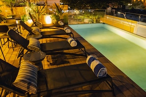 Outdoor pool, sun loungers