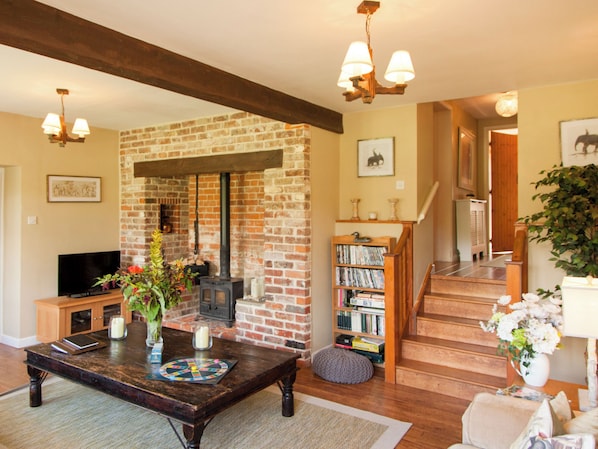 TV, fireplace