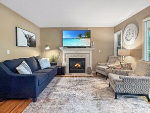 Smart TV, fireplace, offices, printers