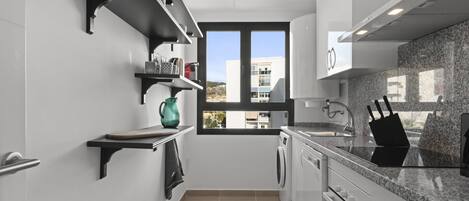 Fridge, microwave, oven, dishwasher