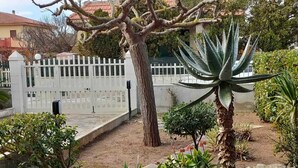 A garden with a white fence, various plants, and a tree. - Holiday Home 'Villetta Roby' with Private Terrace, Private Garden and Air Conditioning (Marina di Modica)