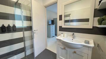 Shower, hair dryer, bidet, towels
