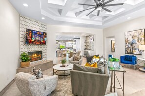 TV, fireplace, video games, table tennis