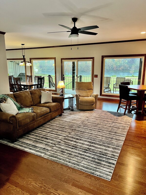 Smart TV, fireplace, DVD player, books